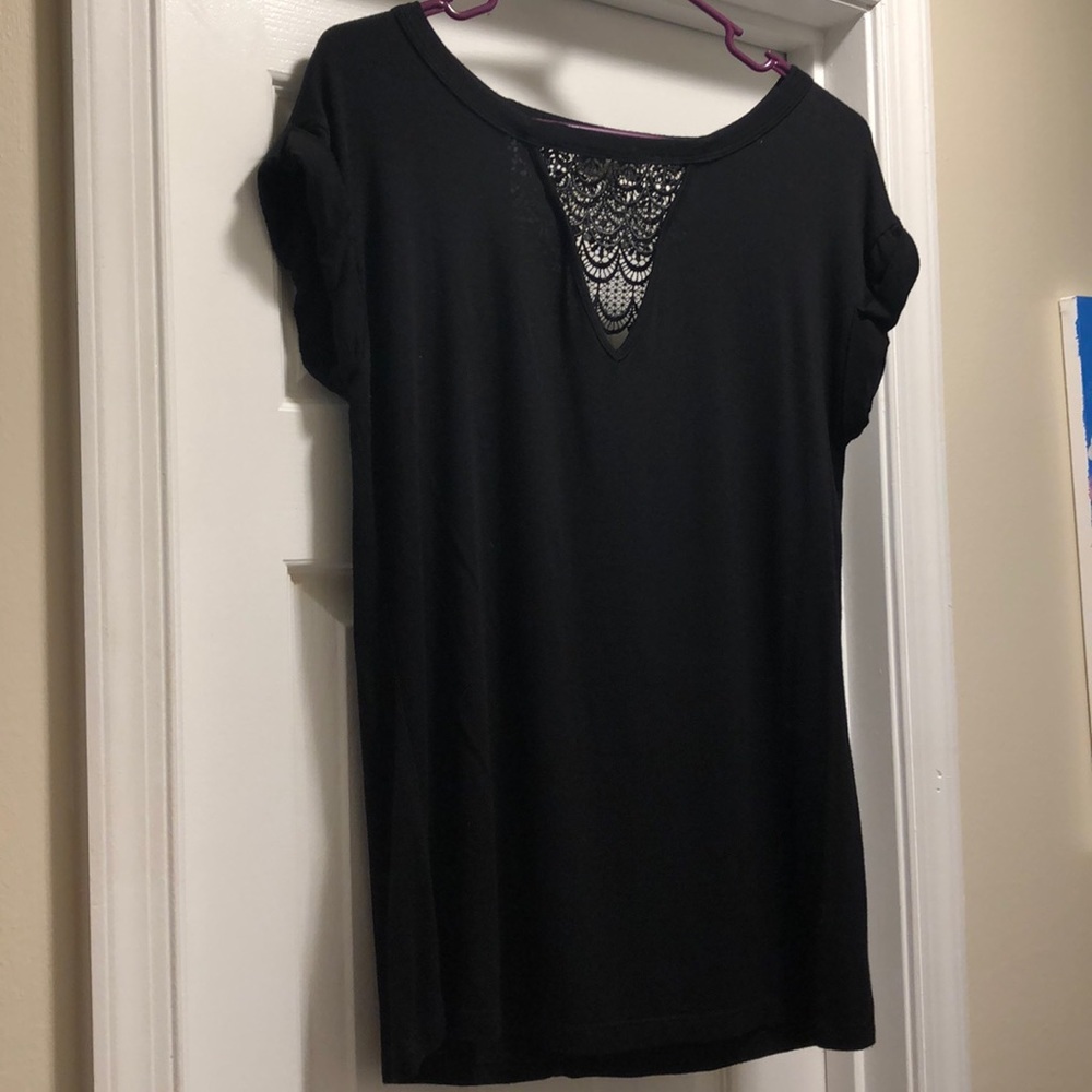 Black Lace Design Going Out Club Top Large Cover Stitched